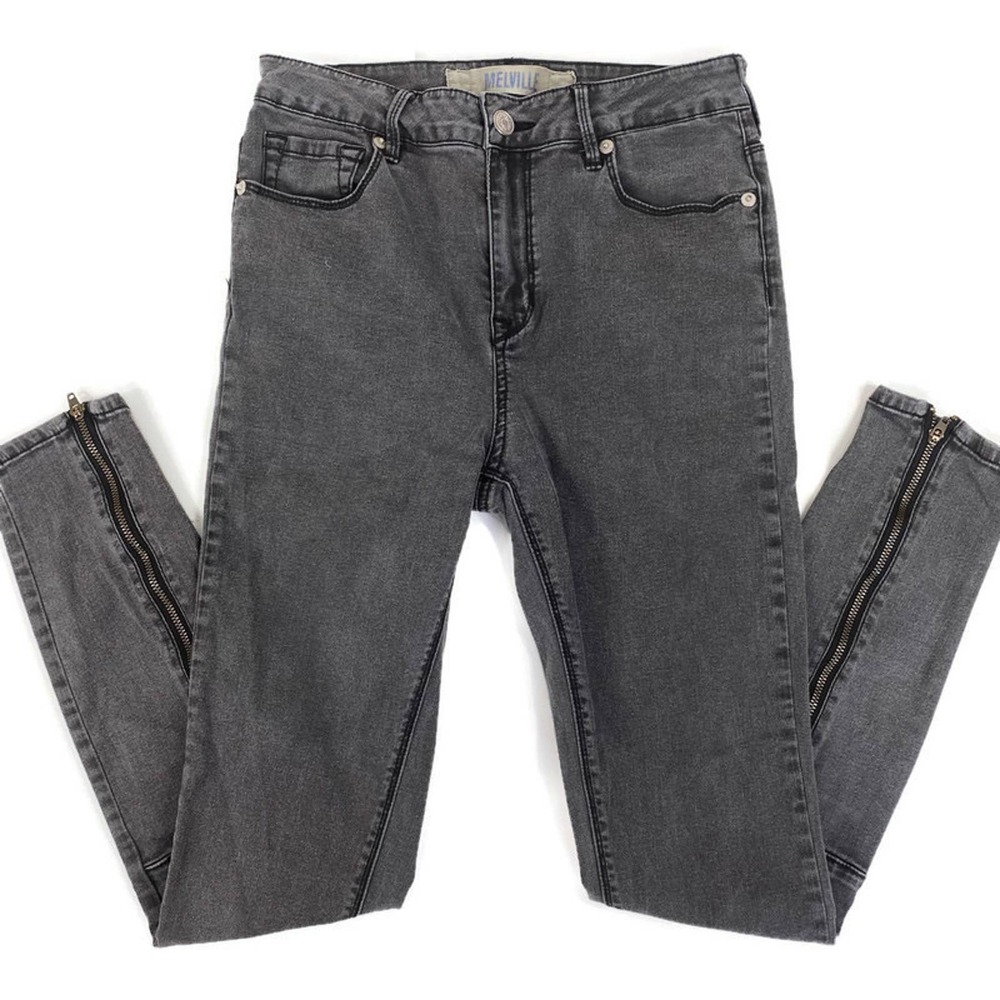 Brandy Melville Moto Skinny Jeans Zip Black Wash Hi Rise 5 Pocket Womens - Picture 2 of 9